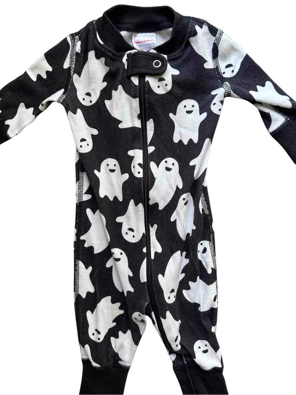 Hanna Andersson Black and White Ghost Print Kids One-Piece Zipper Bodysuit